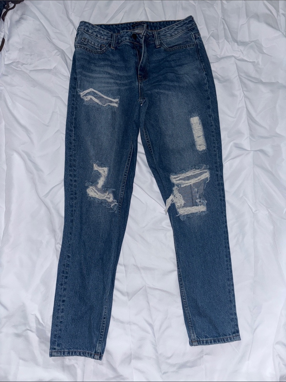 Fashion Nova Dark Blue Ripped Boyfriend Jeans